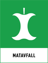 Symbol för matavfall, föreställandes ett äppelskrutt mot en grön bakgrund